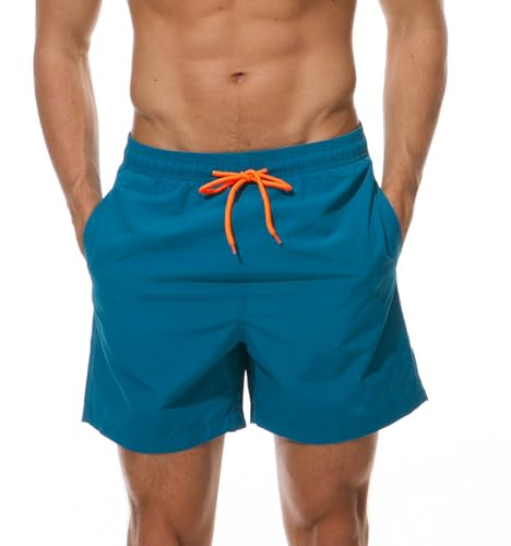 Mäns badshorts sommar badkläder korta byxor strandshorts med 3 fickor nätfoder snabbtorkande sportshorts för herr