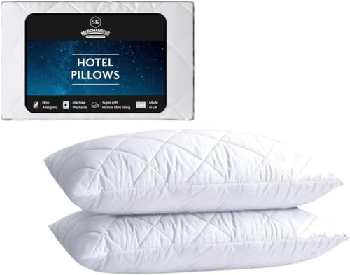 2 Pack Premium Hotel Pillows – Quilted Cover & Soft Hollowfibre Filling – Down Alternative Bed Pillows for Back, Side & Stomach Sleepers – Plush & Supportive