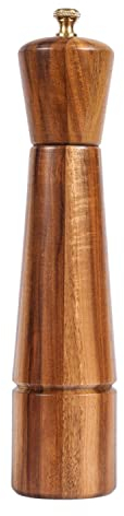 DeroTeno Pepper Grinder, Pepper Mill with Adjustable Stainless Steel, Acacia Wood, 27 cm Height, Bottom Dia: 6 cm, Upper Dia: 5.5 cm (Tray is NOT Included)