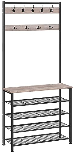 HOOBRO Garderobenständer, Schuhregal mit Garderobe, Kleiderständer mit Schuhablage, Schuhschrank mit 5 Ebenen, für Flur, Greige EBG80MT01G2