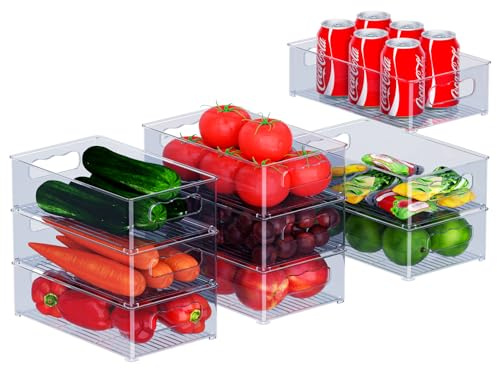 changshengda Kühlschrank Organizer Set - 9er Set (3 Größe) Kühlschrank Organizer, Küchen Organizer für Speisekammer, Gefrierschrank, Schrank, Schublade, Büro - Blau Grau