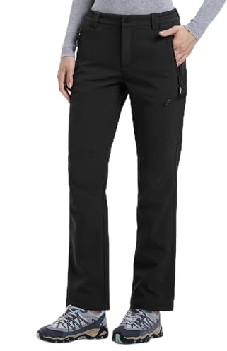 Outdoor Ventures Womens Winter Softshell Trousers Waterproof Pants Warm Fleece Lined Ski Snow Hiking Pants Black 29L*10