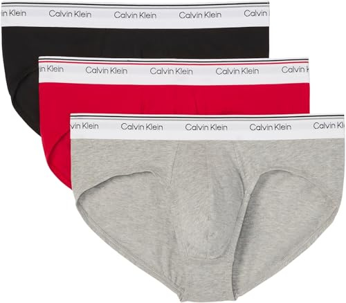 Calvin Klein Uomo Slip Hipster Confezione da 3 Balance con Fascia con Logo, Multicolore (Black/Wrapped Logo_Black/Regatta), S