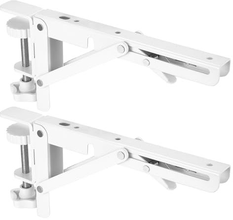 Klappkonsole Schwerlast, Klappwinkel mit C Klemme, Scharniere Klappbar, Klappscharnier 90 Grad Regalträger, Edelstahl Klappbar Regalwinkel mit Tischklemme, Regalhalterung für Büro Tisch Regale, Weiß