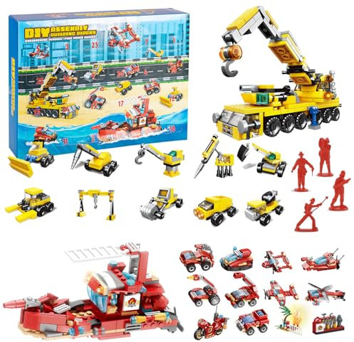 Kids Boys Toys Advent Calendar 2025 Building Blocks Advent Calendar 2025, 24 Days Christmas Countdown Calendar Blocks Set Fire and Engineering Fleet, Xmas Blocks Advent Calendar Gifts for Kids Boys