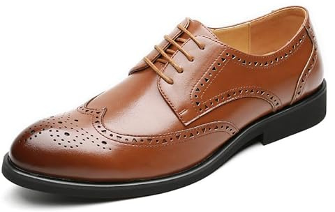 Oxfords para Hombre Zapatos Formales Vestido Oxford for Hombres con Cordones Punta Bruñida Brogue Zapatos Derby en Relieve Tacón de Bloque Suela de Goma Antideslizante Negocios de caña Baja(marrón,38