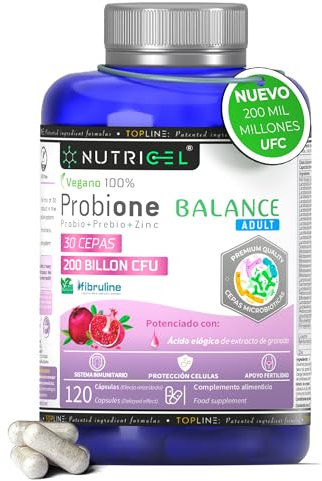 Fermenti Lattici Probiotici per l’intestino 200 Miliardi UFC/giorno 30 Ceppi Batterici | Fermenti lattici + Zinco, Inulina ed Estratto di Melograno | Massima concentrazione e 100% Vegano | 120 capsule