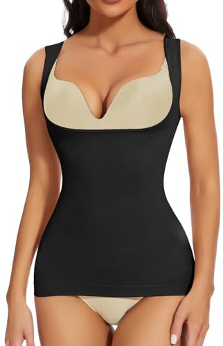 Joyshaper Women Tummy Control Vest Top Open Bust Slimming Tank Top Waist Trainer Compression Camisole Push Up Body Shaper, Black, M