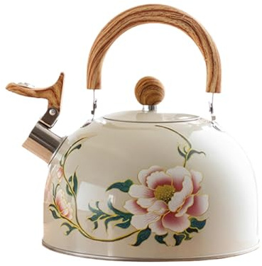 Whistling del bollitore floreale, bollitore da tè a fiori,Bollitore d'acqua - Tociera floreale 3L con manico vintage per piano cottura a casa decorazione per la casa di Natale per la casa
