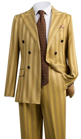 Men's Suits 2-Piece Set Double Breasted Peak Lapel Striped Tuxedo Jacket & Pants for Wedding, Prom, Business (Yellow,Medium)