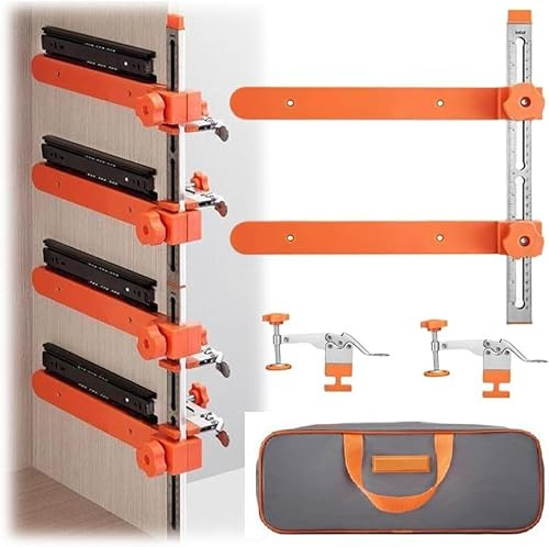 Kit de plantilla de instalación de corredera de cajón, plantilla de hardware de gabinete de precisión ajustable con abrazadera de palanca y brazo magnético, instalación fácil y rápida, fácil de usar