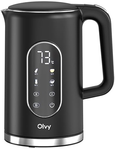 Bouilloire Électrique Olvy 1,7 L – Chauffe-Eau Rapide 2200W avec Contrôle de Température, Fonction Maintien au Chaud, Double Paroi Inox, Extérieur Froid au Toucher – Bouilloire pour Eau Chaude