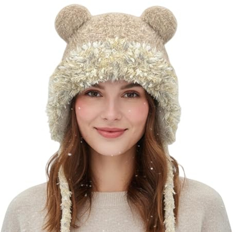 Sombrero de orejas de oso – Gorro de invierno de felpa, bonito sombrero de protección contra el frío | para esquiadores, snowboarders, excursionistas, corredores, compradores, viajeros, esquí