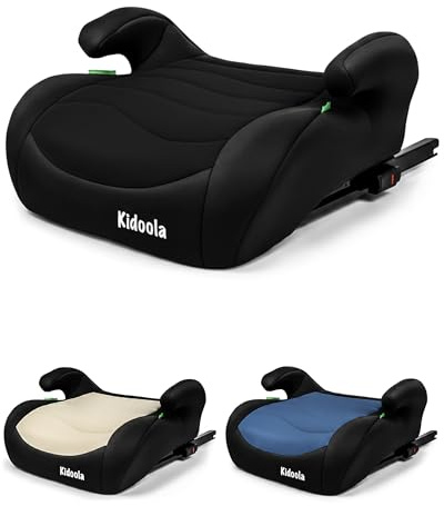 Kidoola ISOFIX Booster Seat - i-Size R129 Child Car Seat for 125–150cm Kids, Cushioned Backless Booster, Secure ISOFIX Installation, Compact Lightweight, Comfortable Travel Car Seat- Black