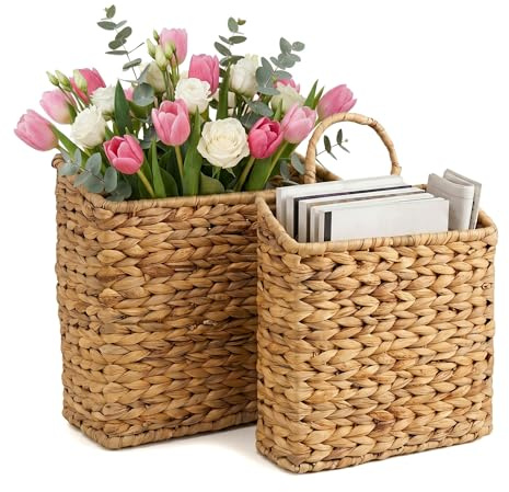 FRONDENT Cesto Appendibile Intrecciato, 2 Pezzi Cestini Da Cucina Appesi, Cesto Fiori In Rattan Da Appendere, Decorazione Cestini Stoccaggio Per Cucine, Soggiorni, Camere Da Letto, Bagni e Uffici