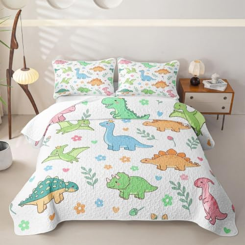 Loussiesd Dinosaurie, quiltat överkast, king size, tecknad dino 3 delar, påslakanset för alla årstider, djungel, dino, sängkläder, barn, pojkar, flickor, vuxna, vilt djur täcke