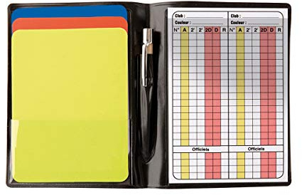 Visiodirect Mini Set d'arbitrage Handball, Contient 3 cartons : 1 Rouge, 1 Jaune, 1 Bleu, 1 fiche d'arbitre et 1 Crayon.
