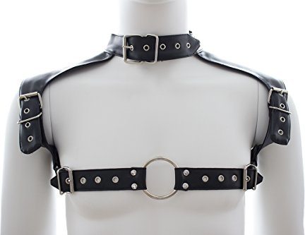 Harnais de poitrine en cuir pour homme avec anneau réglable, Black 153, taille unique