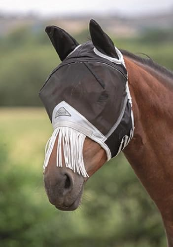 FINE MESH Fly MASK with Nose Fringe (X-Small Pony, Black)