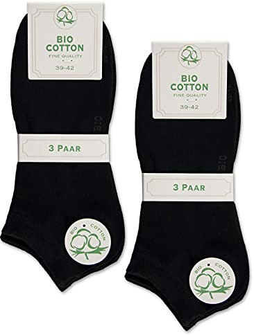 Lot de 6 paires de chaussettes de sport en coton bio pour homme et femme sans coutures avec ceinture confortable - Noir - 43-46