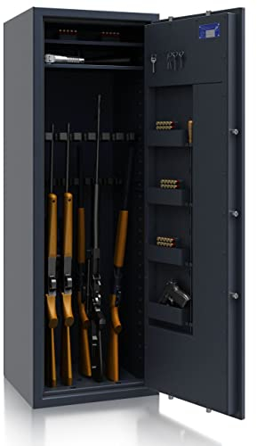 SafeHero Waffenschrank Klasse 0 EN 1143-1 Secureo Hawk 16 XL | Waffenschrank 0 für 16 Langwaffen | Langwaffenschrank mit Elektronikschloss | Konformer Waffenschrank Langwaffen, Kurzwaffen + Munition