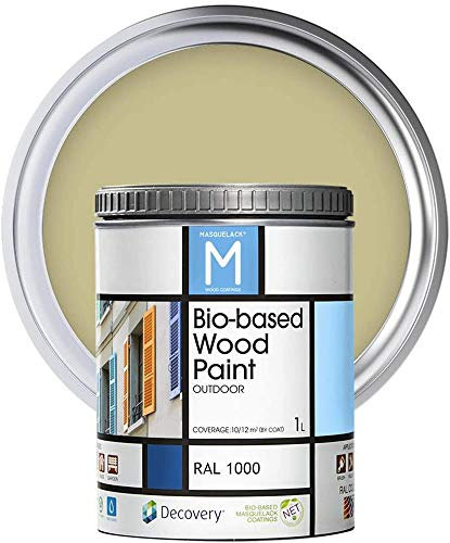Pintura para Madera Exterior - Color Amarillo - RAL 1000 - Formato de 1 Litro - Protege del Agua, la Humedad y los Rayos UV - Pintura Ecológica de Alta Cobertura y Acabado Semimate - Secado Rápido