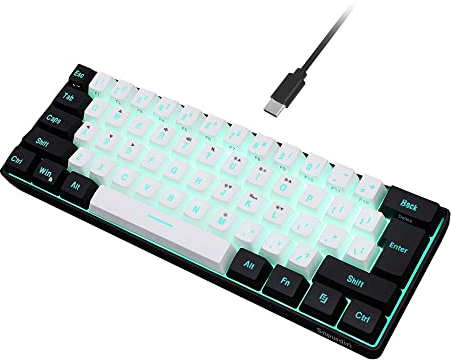 Snpurdiri 60% tastiera da gioco cablata, sensazione meccanica, piccola mini mini tastiera RGB portatile compatta per PC, Mac, Office, Gaming (61 tasti, bianco e nero)