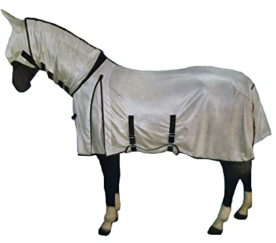 Horse Master Horse Combo Fly Rug - Lightweight Plain Sheet with Free Fly Mask & Tail Cover Protection - Equestrian Rug for Competition Riding Outdoors Yards Fields, SILVER, 155cm / 6’9''