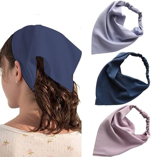 Generse Triangle Head Scarfs Boho Head Kerchief Headband Elastic Hair Band for Women and Girls (3 Pieces)