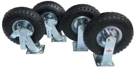 2 x FROSAL Bockrolle + 2 x Lenkrolle gebremst Set Ø 260 x 85 mm | 3.00-4 Rad als 4-tlg. Set | Luftrad mit Bremse