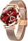 OLEVS Womens Watch Fashion Rose Gold Mesh Belt Analog Quartz Women's Watch Red Face Arabic Numerals Dial Dress Watches for Women Luxury Diamond Heart Waterproof Luminous Ladies Watches