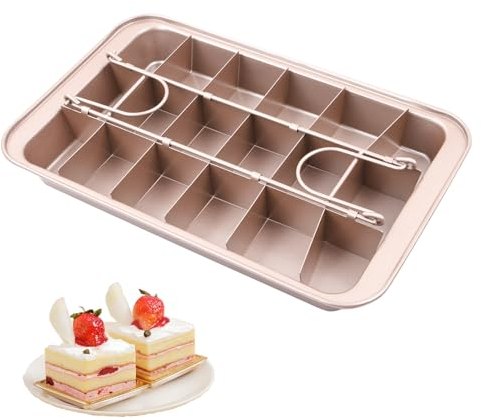 Teglia Brownie Antiaderente in Acciaio - Stampo da Forno Con Divisori, 18 Griglia, Rettangolare per Torte, Mousse, Biscotti, Pane - 31x20x4cm