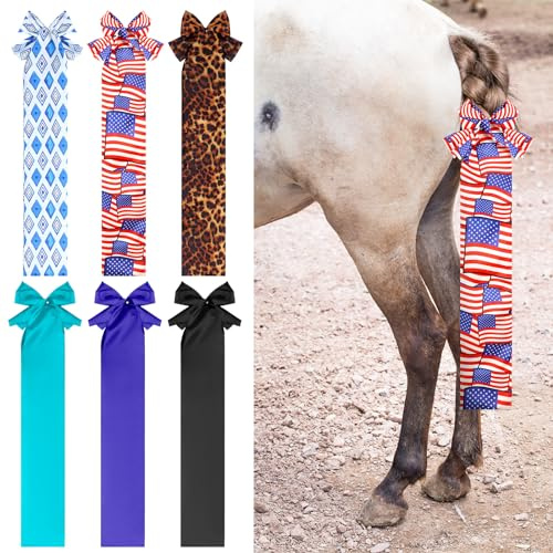 Huhumy 6 Pcs Horse Tail Bag Breathable Guard 22 Slip on Horse Care Tail Wrap 2 Strand Closure Straps Grooming Supplies to Keep from Dirt Breakage Rubbing 6 Designs(Modern Style)