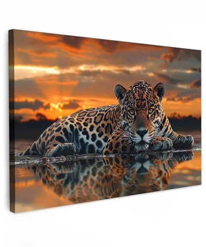 MuchoWow© Quadros Decoração Sala 120x80 cm Cuadros Decoracion Dormitorios Lienzos Decorativos para Dormitorios Modernos Naturaleza - Leopardo - Animal - Atardecer - Moderno