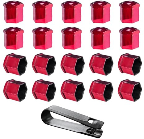 KANDUJIMU 20 PCS Wheel Nut Covers Bolt Caps, 19mm Wheel Lug Bolt Covers Caps with Removal Tool, Auto Hub Screw Bolt Head Tire Protector, Universal Vehicle Exterior Decor Accessories (Red)