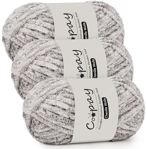 Coopay Chenille Lana per Uncinetto - 3x100g Filato Samtig, Lana Spessa e Soffice per Uncinetto per Coperte, Sciarpe - Resistente all'Acqua e alla Tinta