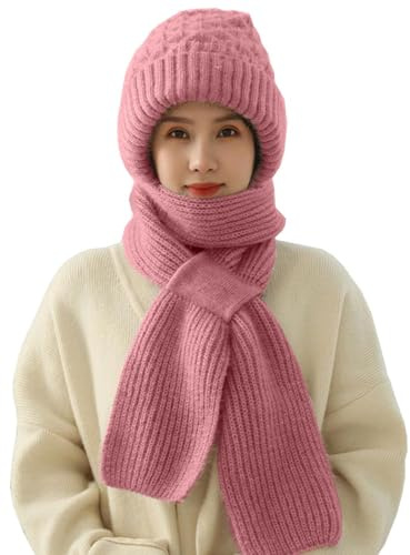 CheChury Bufanda de Invierno para Mujer Gorro de Punto Bufanda a Prueba de Viento Cálido Gorro de Punto con Máscara 2 en 1 Bufanda con Capucha de Invierno Gorro de Esquí Exterior Sombrero de Punto