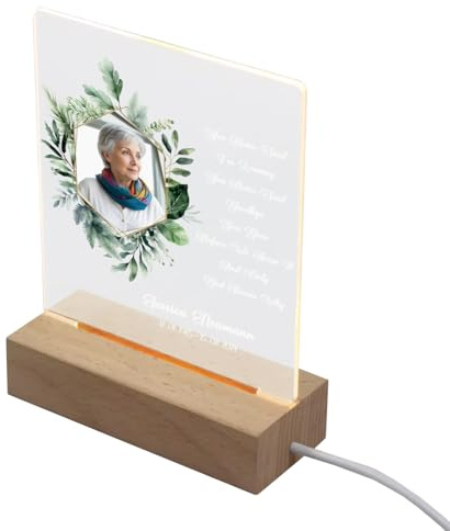 ukgiftstoreonline Personalised Floral Frame Photo Memorial Lamp Night Light Condolence Sympathy Gift