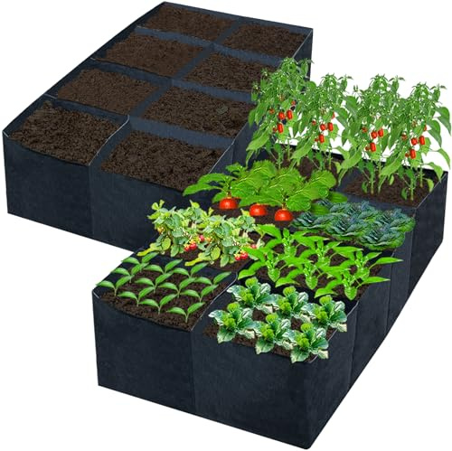 Lot de 2 parterres de jardin surélevés en tissu de 180 x 90 x 30 cm, sacs de culture rectangulaires à 8 compartiments, durables et durables pour cultiver des herbes, des fleurs, des légumes, des