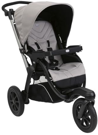 Chicco Poussette Activ3 à 3 roues, fonctionnelle et facile à manœuvrer sur tous les terrains, siège spacieux, dossier inclinable, fermeture pratique et rapide, amortisseurs réglables, 0 mois+, Beige