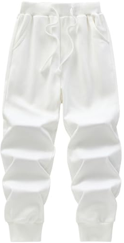 WIYOSHY Pantalones Deportivos de algodón con cordón de Color sólido para niños (FR/ES, Numeric, 160, Regular, Blanco)