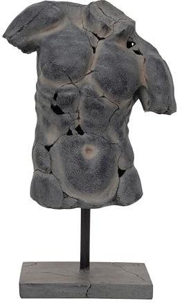 Modern Cracked Male Torso Sculpture – Polyresin Statue with Textured Black Finish – Artistic Sculptures Home Decor for Office or Living Room – 15x9x25, Black