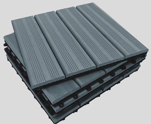 CLICK-DECK Composite Plus Decking Tiles | Patio, Balcony, Concrete, Hot Tub Deck Tiles | 30x30cm Square Connect Flooring | Easy Installation | Low Maintenance | Drainage (18x Deck Tiles, Grey)