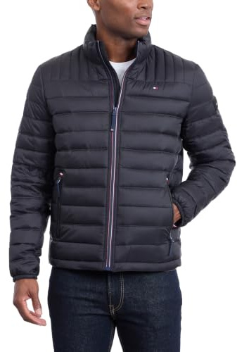 Tommy Hilfiger mens Ultra Loft Lightweight Packable Puffer Jacket (Standard and Big & Tall) Down Alternative Coat, Black, Small US