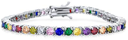 Bling Jewelry 12 Ctw Prong Basket Set Solitario Rotondo Cubic Zirconia Aaa Cz Lgbtq Colorato Arcobaleno Multi Colore Bracciale Da Tennis Per Le Donne Prom Bride Argento Placcato
