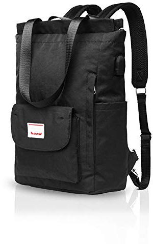 FANDARE Unisex ryggsäck vardagliga axelväskor med USB-laddningsport bagage rem skolväska dagväska för 15,6 tum laptop ryggsäck högskola resa student ryggsäck hållbar polyester, Svart, L