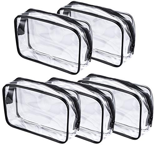 5 Pcs Cosmetic Bags, Clear PVC Makeup Bag with Zipper, Portable Transparent Toiletry Bags, Carry Travel Zippered Pouch Bags for Business Travel, Vacation, Bathroom, Organizing