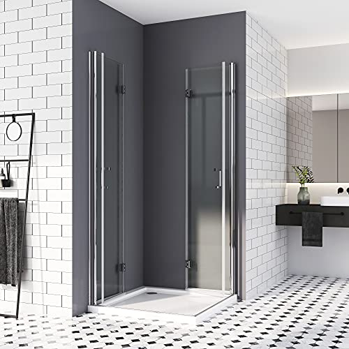 Duschkabine 75x100,Falttür Eckeinstieg Duschwand Drehfalttür Dusche 180º Duschtür Duschabtrennung 6mm Nano-Beschichtung ESG Glas 195cm