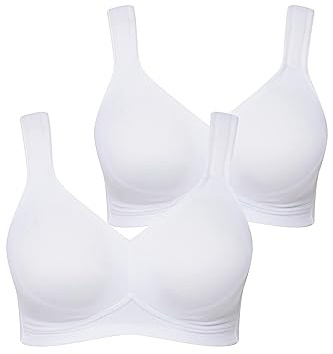 Ulla Popken Damen große Größen Übergrößen Plus Size Mikrofaser-BH, 2-er Pack, ohne Bügel, vorgeformte Cups schneeweiß 100D 793032200-100D