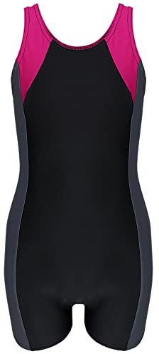 Aquarti Costume Piscina Bambina – Costume Intero Bambina con Pantaloncino e Spalline Racerback, Nero/Grafite/Amaranto, 146